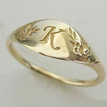 Retro Copper Letter Carving Ring For Women With Golden Electroplated Finish