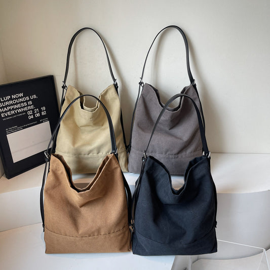 Splicing Square Canvas Bag With Sewing Thread Design, Single Shoulder Strap, Perfect For Summer