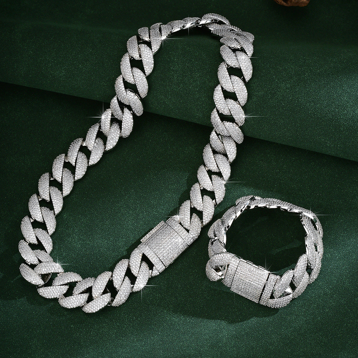 Hip-Hop Silver Cuban Chain Link Necklace In Copper With Zircon Inlay, Unisex Cuban Link Chain Curb Chain