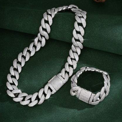 Hip-Hop Silver Cuban Chain Link Necklace In Copper With Zircon Inlay, Unisex Cuban Link Chain Curb Chain