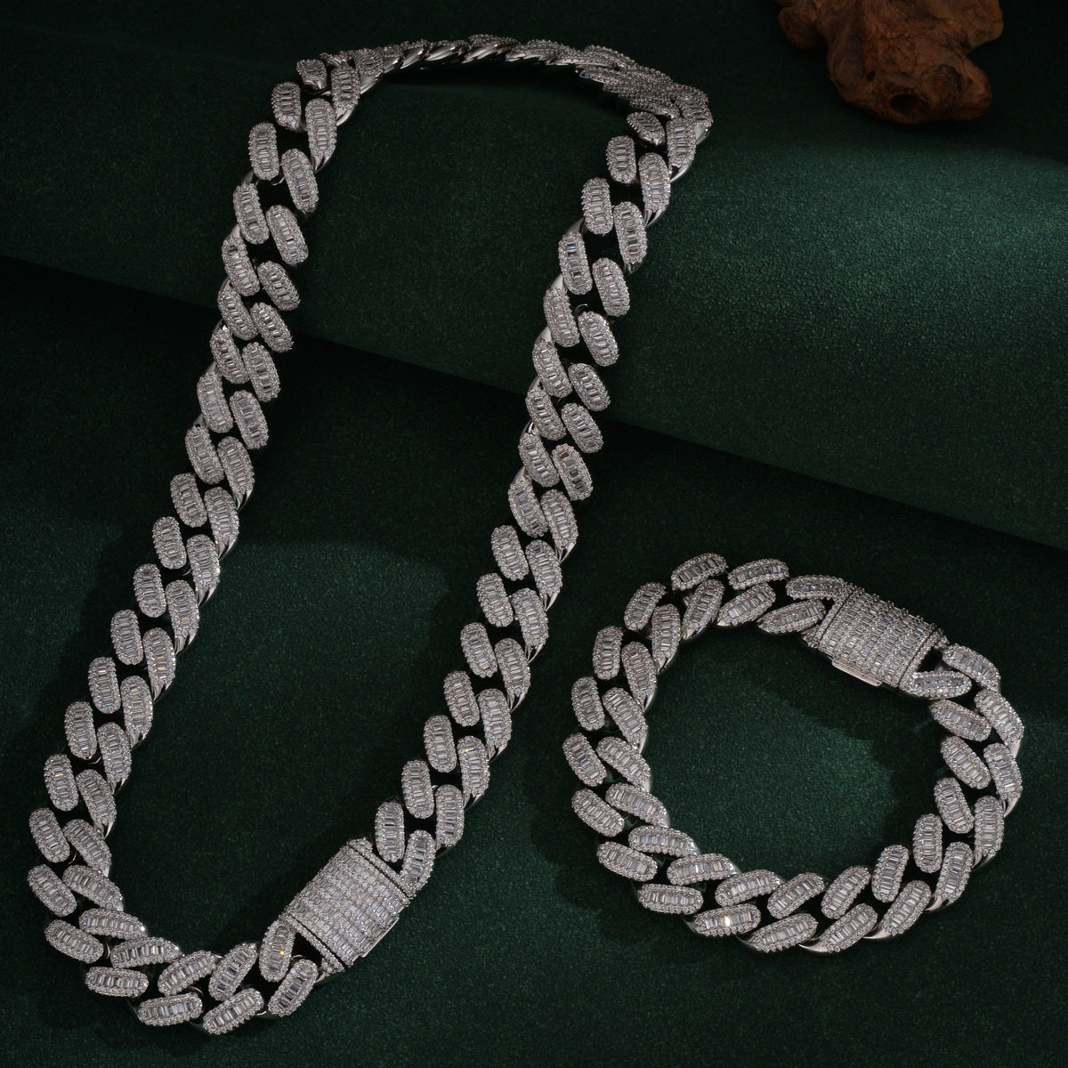 Hip-Hop Silver Cuban Chain Link Necklace In Copper With Zircon Inlay, Unisex Cuban Link Chain Curb Chain