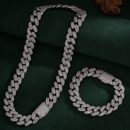 Hip-Hop Silver Cuban Chain Link Necklace In Copper With Zircon Inlay, Unisex Cuban Link Chain Curb Chain