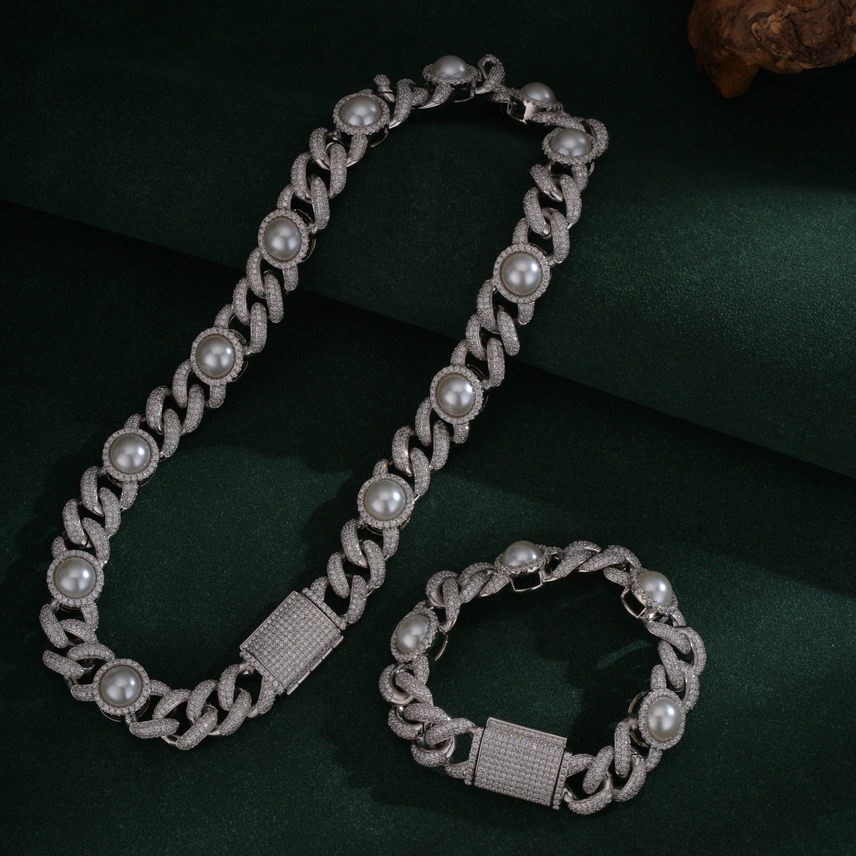 Hip-Hop Silver Cuban Chain Link Necklace In Copper With Zircon Inlay, Unisex Cuban Link Chain Curb Chain