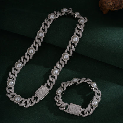 Hip-Hop Silver Cuban Chain Link Necklace In Copper With Zircon Inlay, Unisex Cuban Link Chain Curb Chain