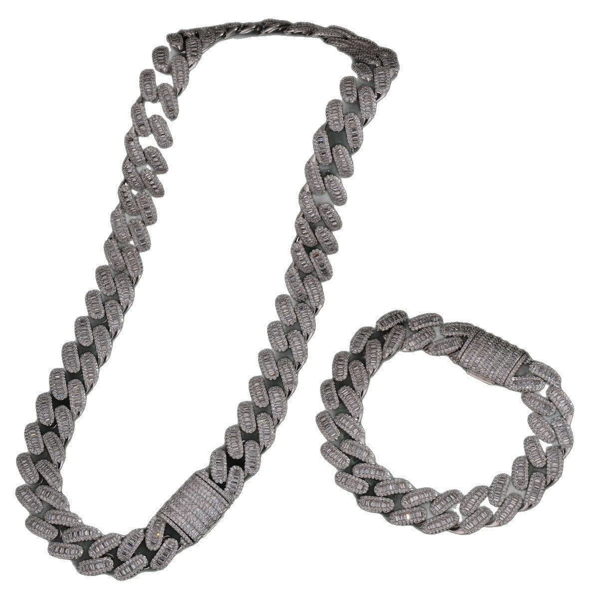 Hip-Hop Silver Cuban Chain Link Necklace In Copper With Zircon Inlay, Unisex Cuban Link Chain Curb Chain