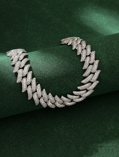 Hip-Hop Silver Cuban Chain Link Necklace In Copper With Zircon Inlay, Unisex Cuban Link Chain Curb Chain