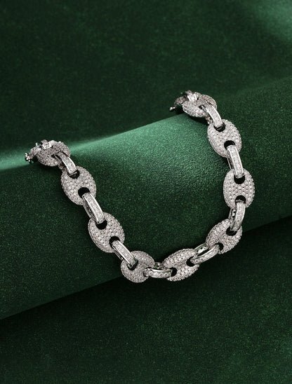 Hip-Hop Silver Cuban Chain Link Necklace In Copper With Zircon Inlay, Unisex Cuban Link Chain Curb Chain