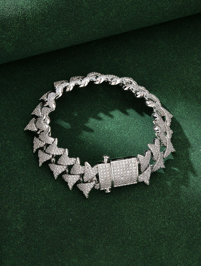 Hip-Hop Silver Cuban Chain Link Necklace In Copper With Zircon Inlay, Unisex Cuban Link Chain Curb Chain