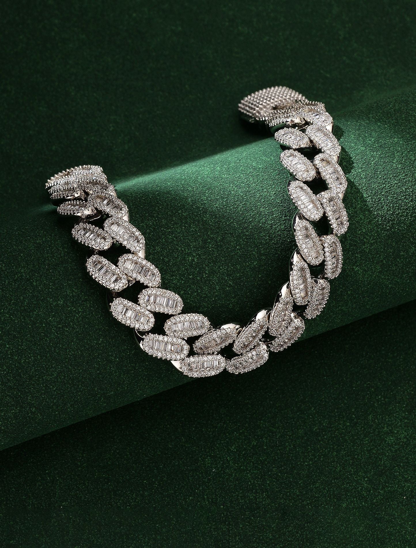Hip-Hop Silver Cuban Chain Link Necklace In Copper With Zircon Inlay, Unisex Cuban Link Chain Curb Chain