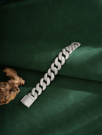 Hip-Hop Silver Cuban Chain Link Necklace In Copper With Zircon Inlay, Unisex Cuban Link Chain Curb Chain