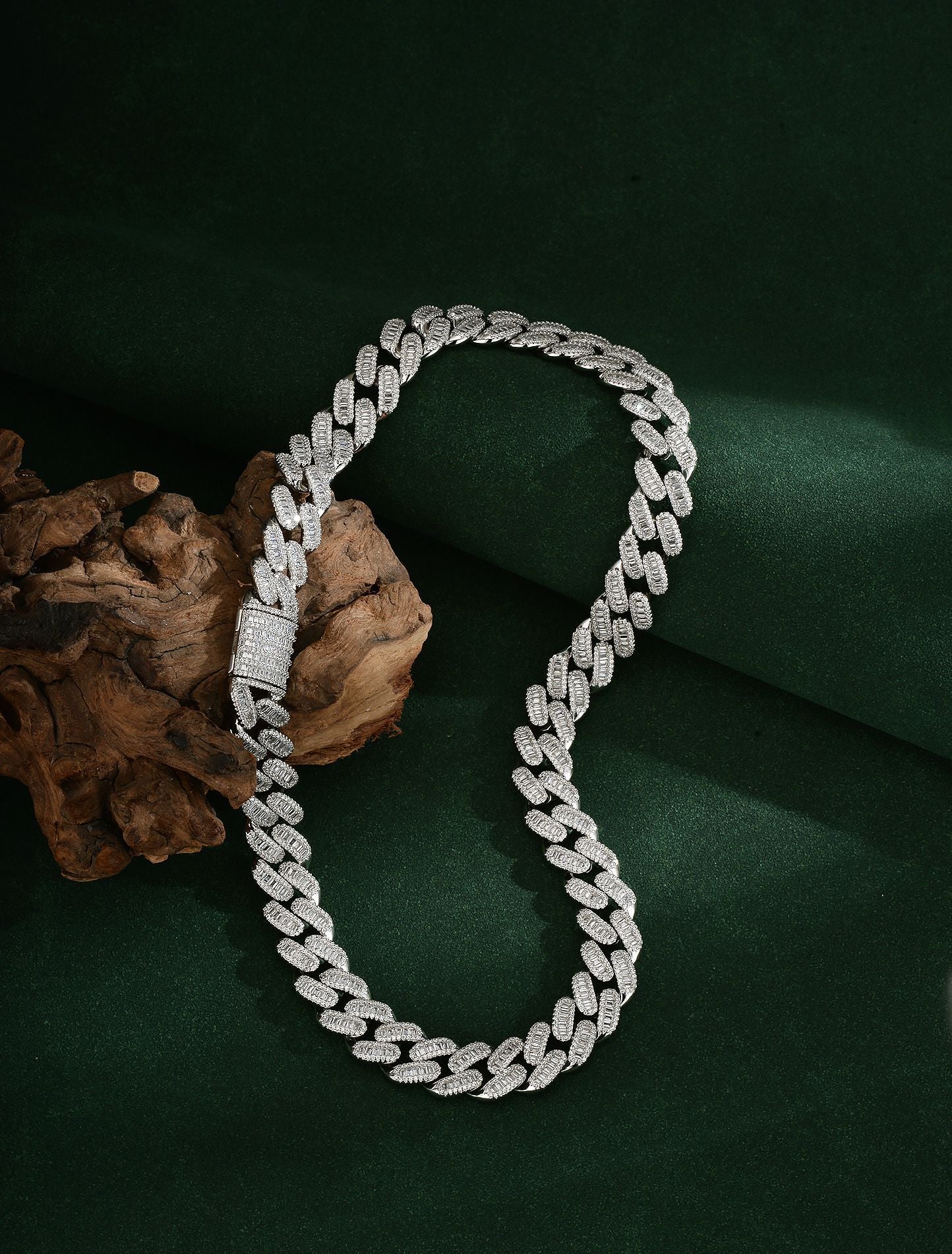 Hip-Hop Silver Cuban Chain Link Necklace In Copper With Zircon Inlay, Unisex Cuban Link Chain Curb Chain