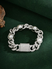 Pearl Interlocking Bracelet - White Gold - 8inch