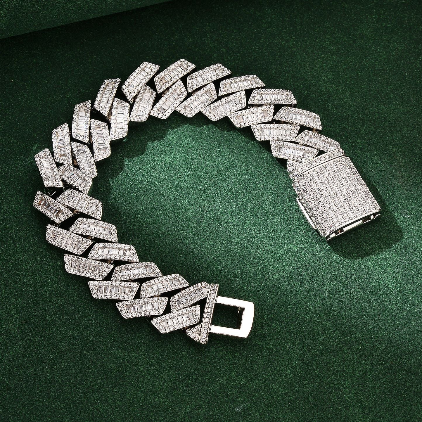 Hip-Hop Silver Cuban Chain Link Necklace In Copper With Zircon Inlay, Unisex Cuban Link Chain Curb Chain
