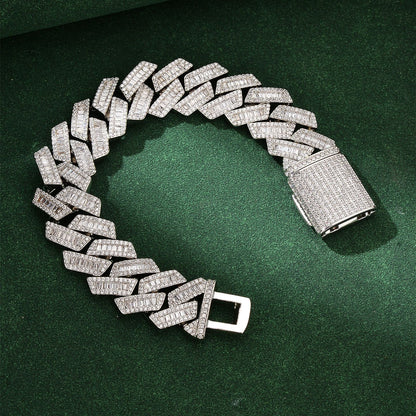 Hip-Hop Silver Cuban Chain Link Necklace In Copper With Zircon Inlay, Unisex Cuban Link Chain Curb Chain