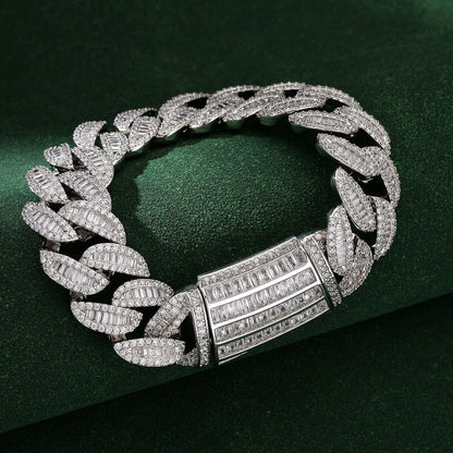 Hip-Hop Silver Cuban Chain Link Necklace In Copper With Zircon Inlay, Unisex Cuban Link Chain Curb Chain