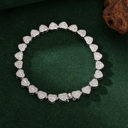 Heart-Shaped T-Bar Bracelet - White Gold - 8inch