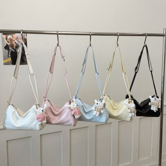 Solid Color Satin Square Shoulder Bag For Women With Sewing Thread Detail, Perfect For Summer