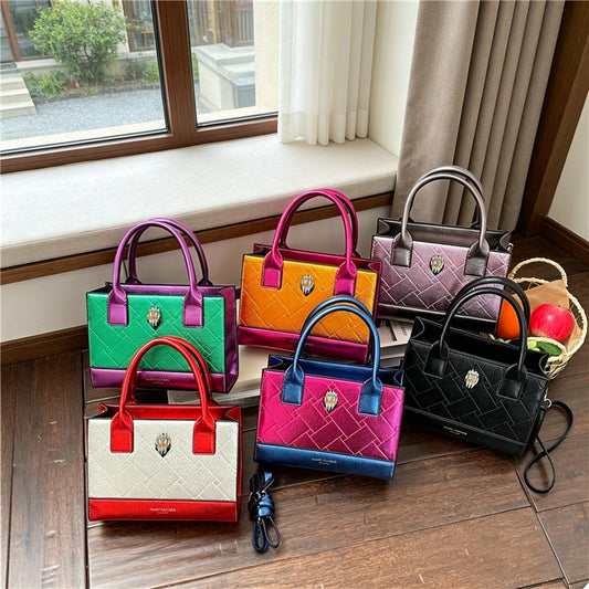 Lingge Square PU Leather Tote Bag For Women With Top Handle, Perfect For Summer