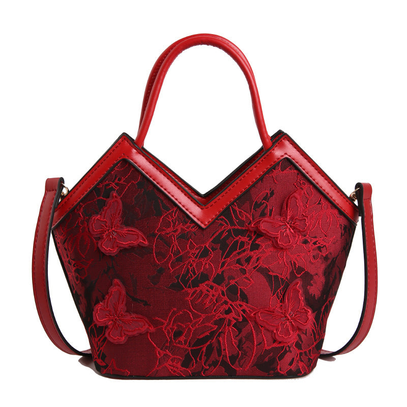 Heart-shaped PU Leather Handbag For Women With Embroidery And Top Handle, Stylish Heart Shape Design