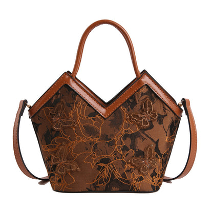 Heart-shaped PU Leather Handbag For Women With Embroidery And Top Handle, Stylish Heart Shape Design