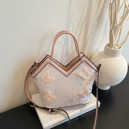 Heart-shaped PU Leather Handbag For Women With Embroidery And Top Handle, Stylish Heart Shape Design