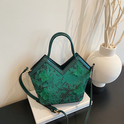 Heart-shaped PU Leather Handbag For Women With Embroidery And Top Handle, Stylish Heart Shape Design