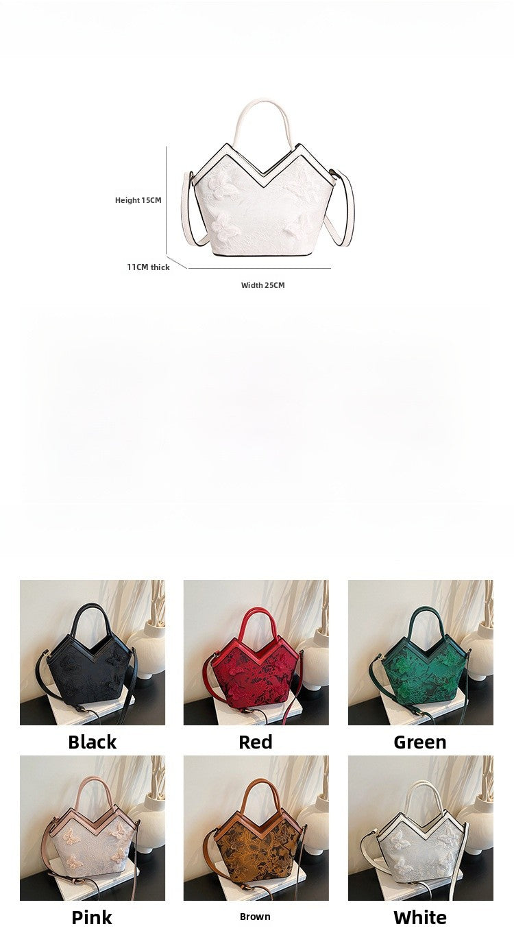 Heart-shaped PU Leather Handbag For Women With Embroidery And Top Handle, Stylish Heart Shape Design