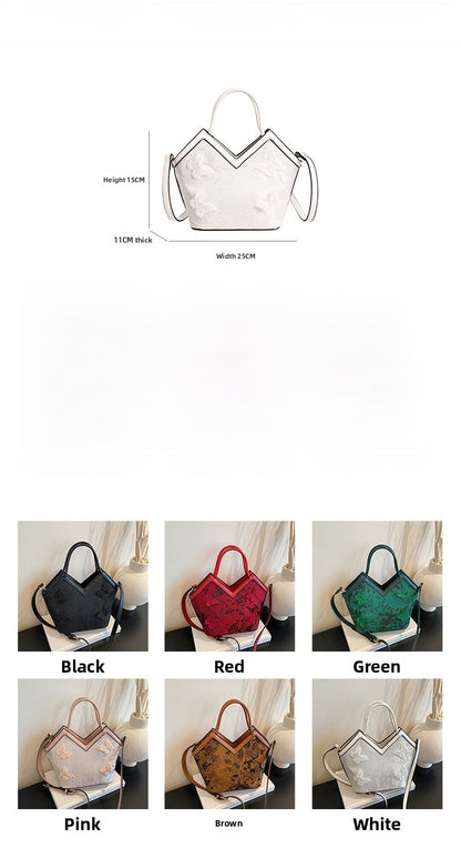 Heart-shaped PU Leather Handbag For Women With Embroidery And Top Handle, Stylish Heart Shape Design
