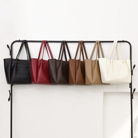 PU Leather Bucket Bag Set For Women Featuring Sewing Thread Detail And Single Shoulder Strap, Ideal For Autumn