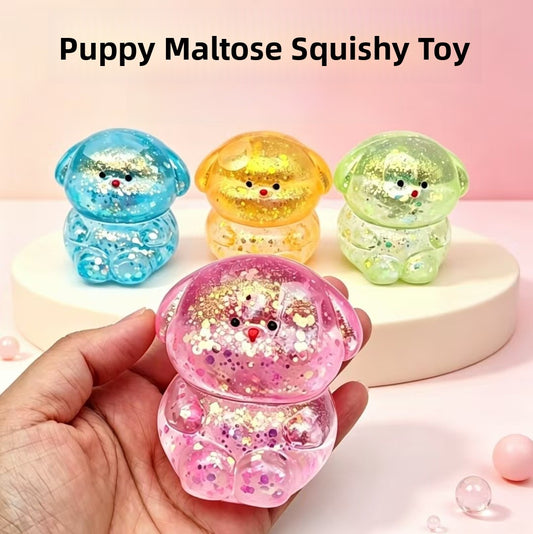 Cute Gold Dog Squishy Toy Made Of Soft Glue Featuring Shiny Metallic Craftsmanship For Stress Relief