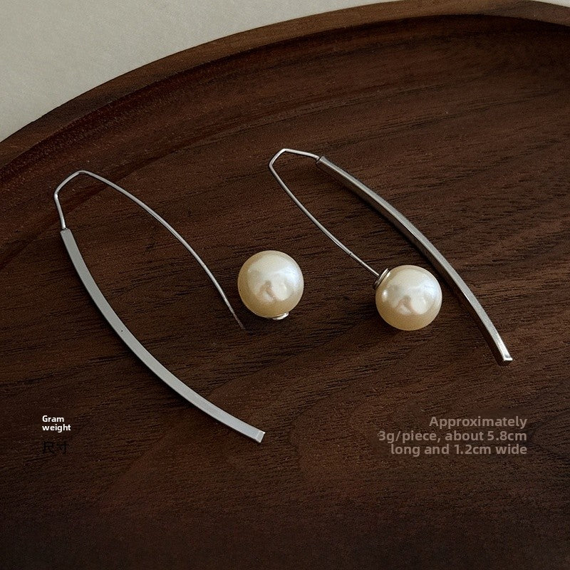 V Shape Drop Earrings For Women Featuring Silver Artificial Pearl With Real Gold Plated Finish