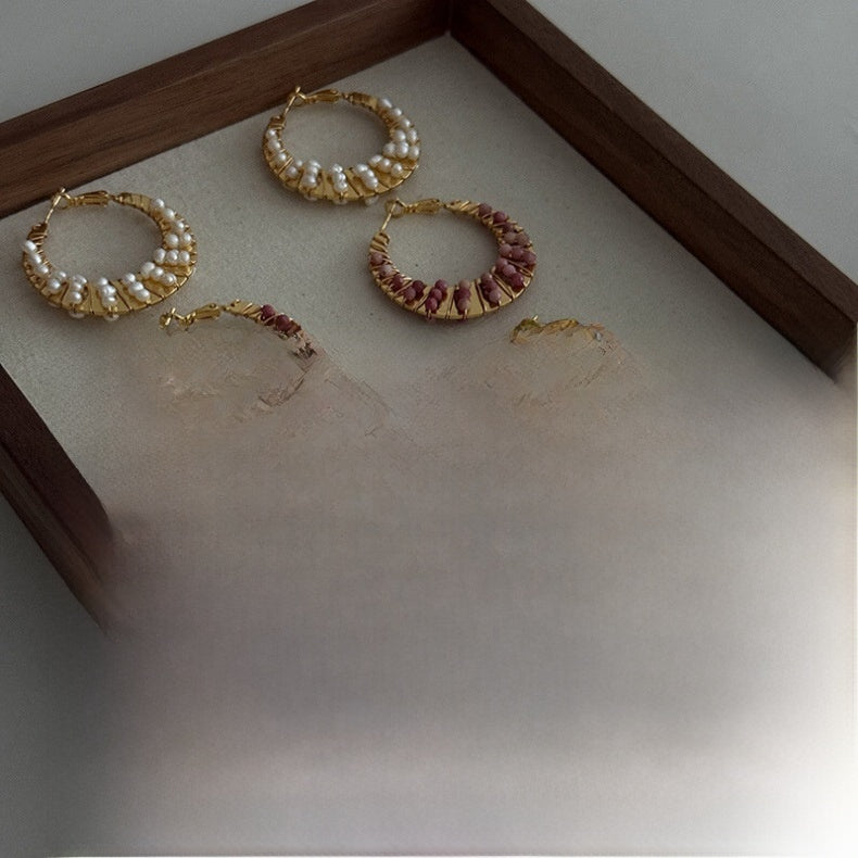 For Sector Multicolor Hoop Earrings In Copper With Turquoise Inlay, Real Gold Plated Featuring Bohemian Style