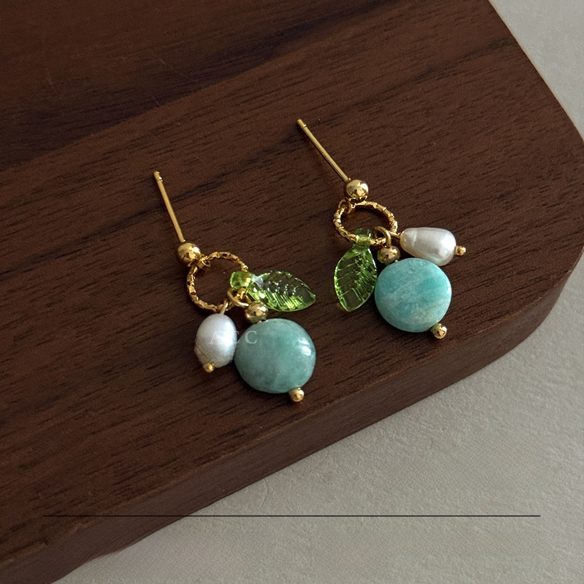 Geometric Stud Earrings For Women Featuring Gold Imitation Pearl And Turquoise Inlay With 925 Sterling Silver Posts