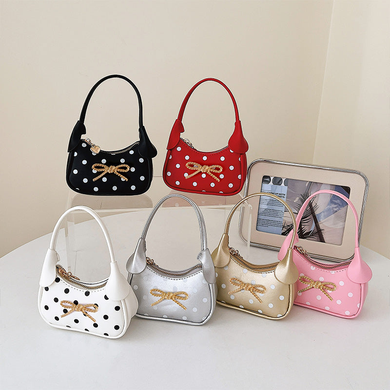 Girls' Oval Polka Dots PU Leather Shoulder Bag For All Seasons