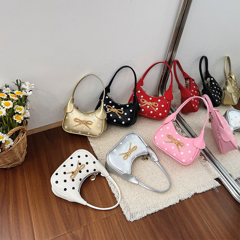 Girls' Oval Polka Dots PU Leather Shoulder Bag For All Seasons