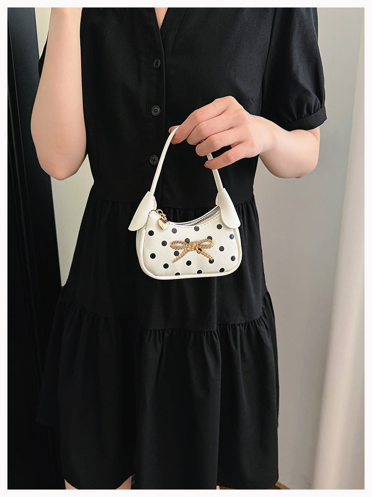 Girls' Oval Polka Dots PU Leather Shoulder Bag For All Seasons