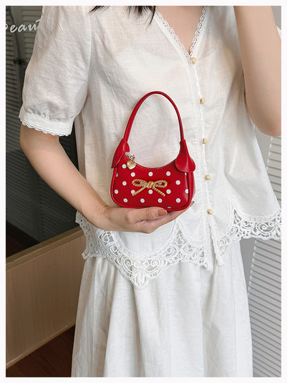 Girls' Oval Polka Dots PU Leather Shoulder Bag For All Seasons
