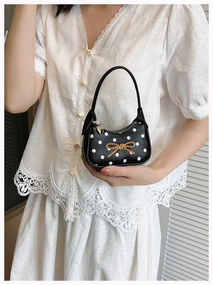 Girls' Oval Polka Dots PU Leather Shoulder Bag For All Seasons