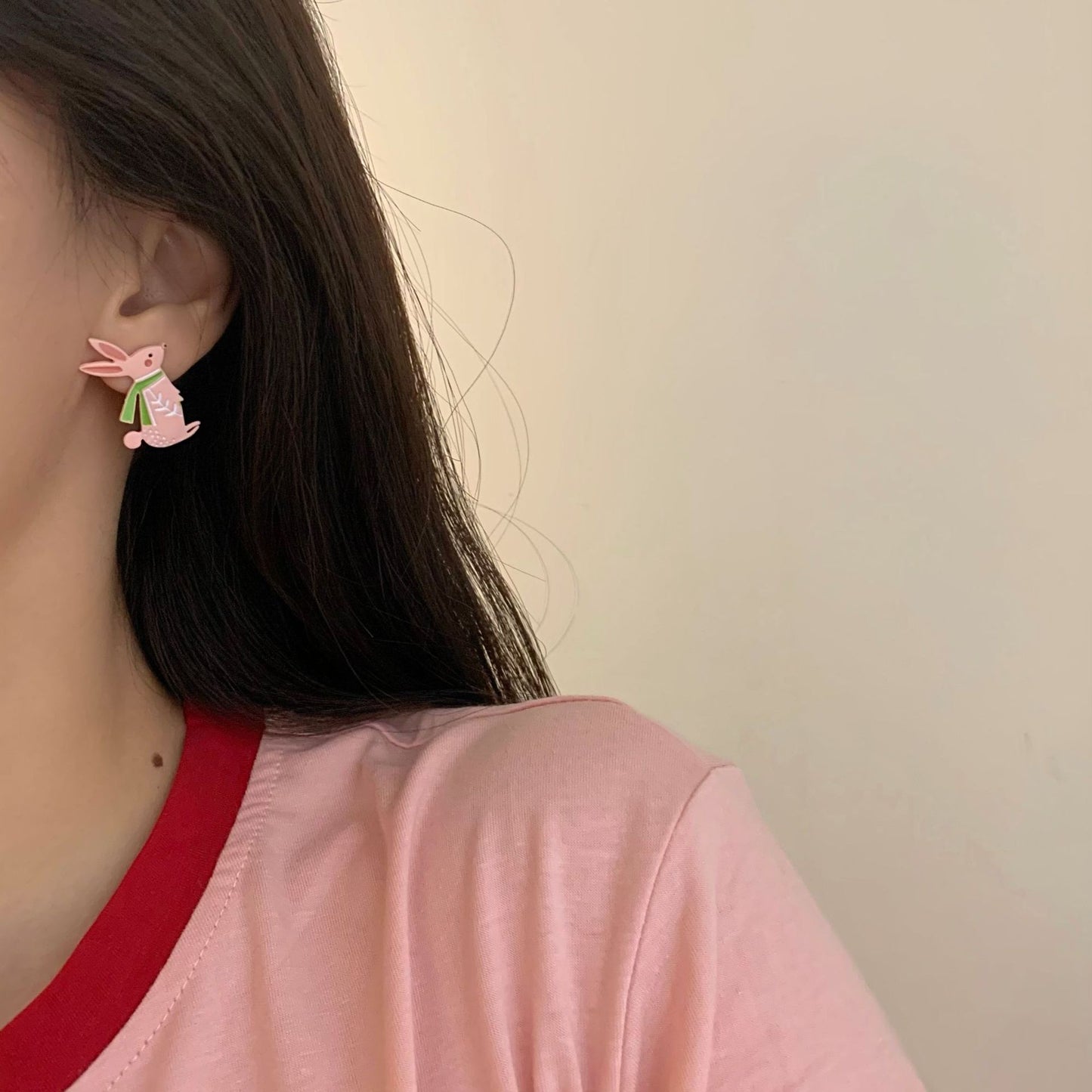 Sweet Rabbit Stud Earrings For Women With 925 Sterling Silver Posts And Alloy Body Featuring Stoving Varnish Finish