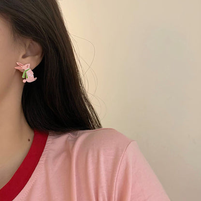 Sweet Rabbit Stud Earrings For Women With 925 Sterling Silver Posts And Alloy Body Featuring Stoving Varnish Finish