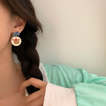 Cute Airy Blue Bow Tie Stud Earrings For Women With 925 Sterling Silver Alloy Posts