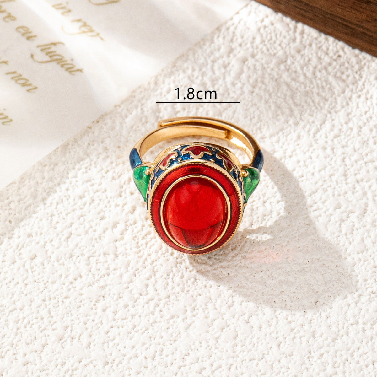 Vintage Style Waves Open Ring For Women, Copper With Electroplated Gold Plating And July Birthstone Ruby Inlay