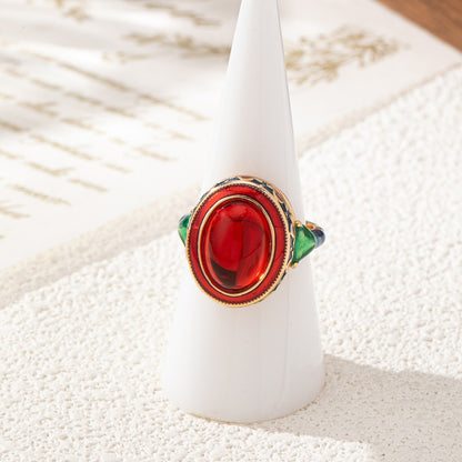 Vintage Style Waves Open Ring For Women, Copper With Electroplated Gold Plating And July Birthstone Ruby Inlay