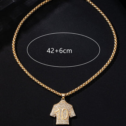 Men's Hip-Hop Basketball Necklace With Gold Bezel Setting And Rhinestones, Alloy Pendant On Twisted Rope Chain