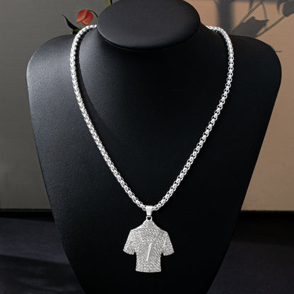 Men's Hip-Hop Basketball Necklace With Gold Bezel Setting And Rhinestones, Alloy Pendant On Twisted Rope Chain