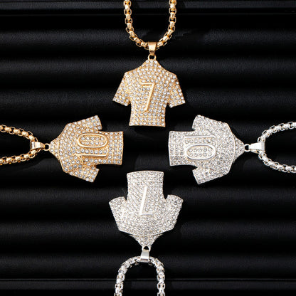 Men's Hip-Hop Basketball Necklace With Gold Bezel Setting And Rhinestones, Alloy Pendant On Twisted Rope Chain