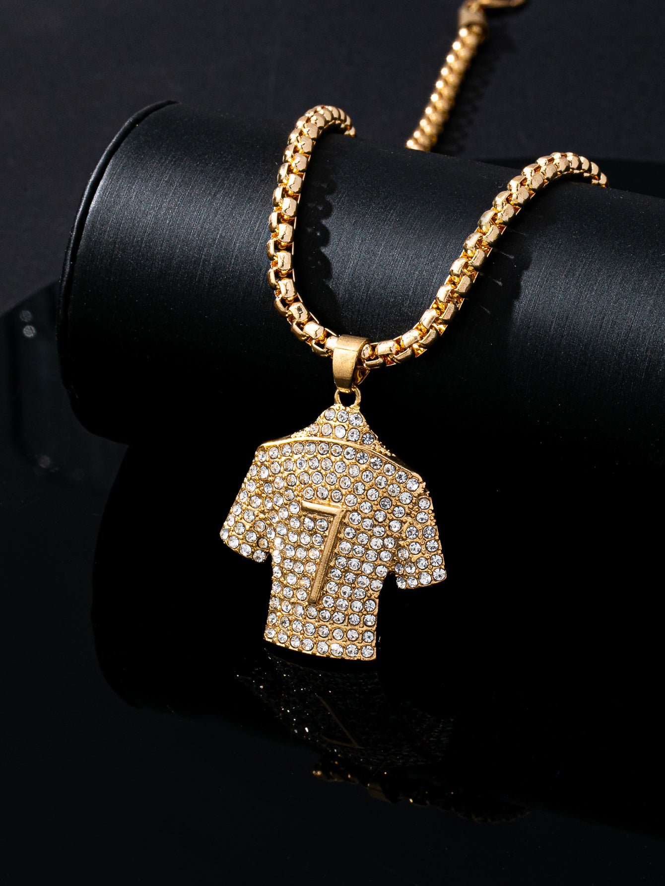 Men's Hip-Hop Basketball Necklace With Gold Bezel Setting And Rhinestones, Alloy Pendant On Twisted Rope Chain