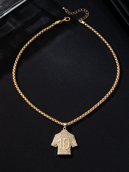 Men's Hip-Hop Basketball Necklace With Gold Bezel Setting And Rhinestones, Alloy Pendant On Twisted Rope Chain