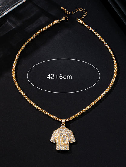 Men's Hip-Hop Basketball Necklace With Gold Bezel Setting And Rhinestones, Alloy Pendant On Twisted Rope Chain