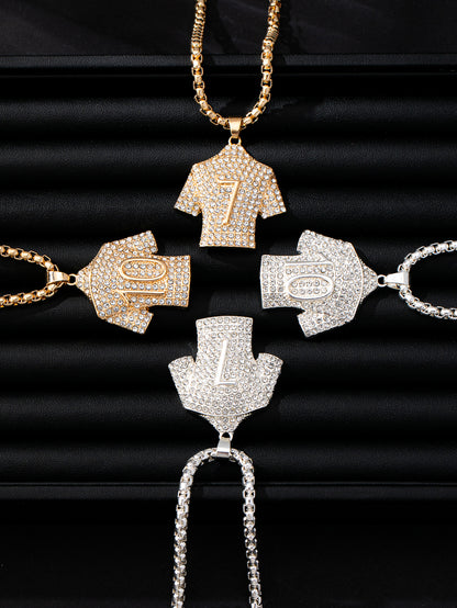 Men's Hip-Hop Basketball Necklace With Gold Bezel Setting And Rhinestones, Alloy Pendant On Twisted Rope Chain